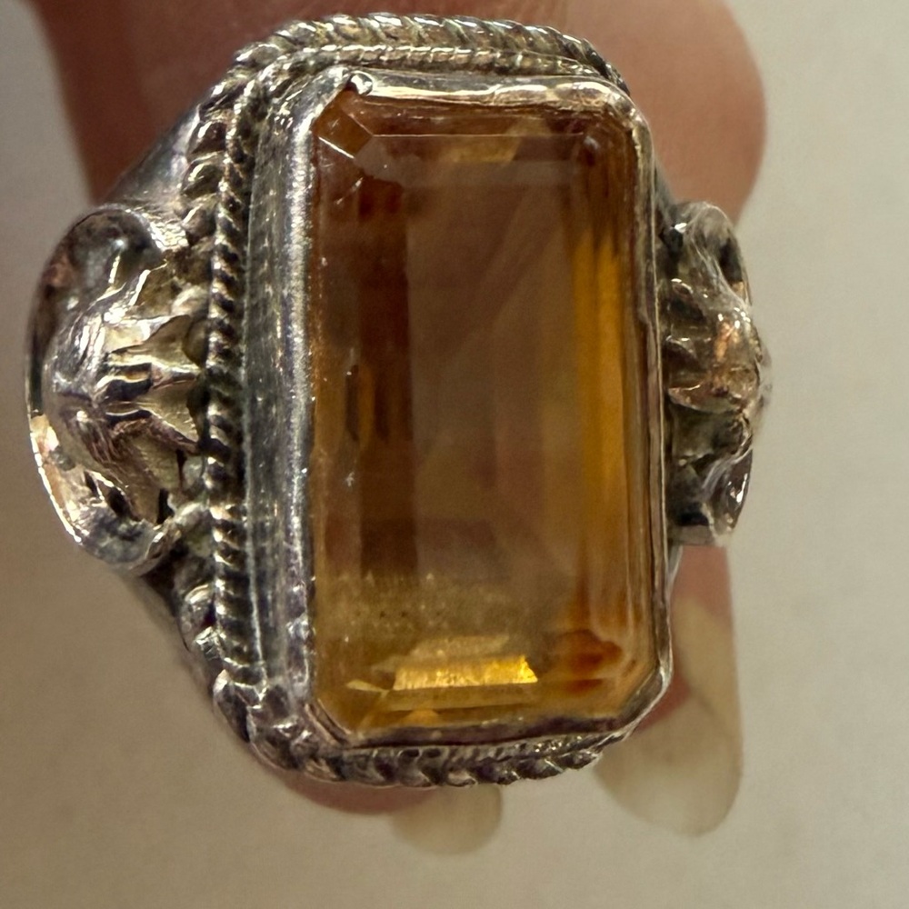Sterling Silver & Citrine Rectangular Ring w/ Sun Sides  Size 8 1/4 - Picture 1 of 3